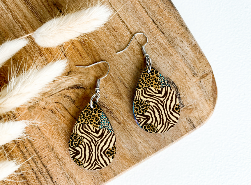 CHEETAH LEOPARD TIGER ANIMAL print dangle teardrop earrings