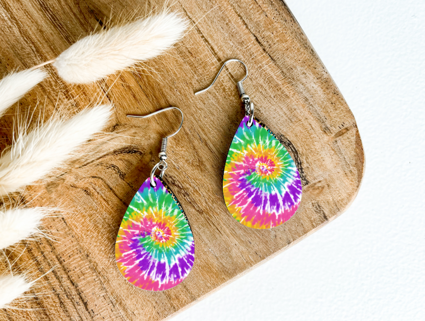 RAINBOW TIE DYE print dangle teardrop earrings