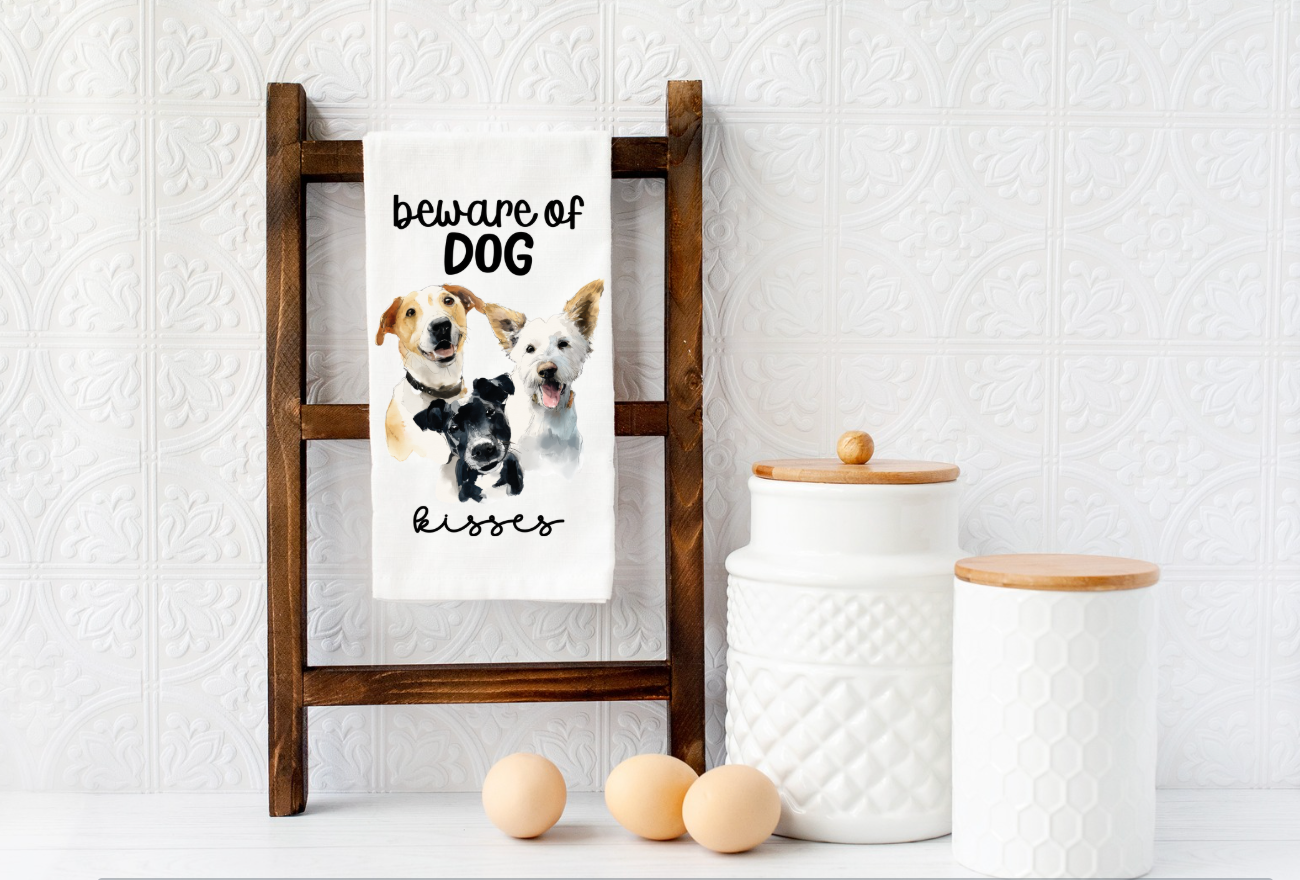 BEWARE OF DOG KISSES dog Microfiber kitchen towel 16x24