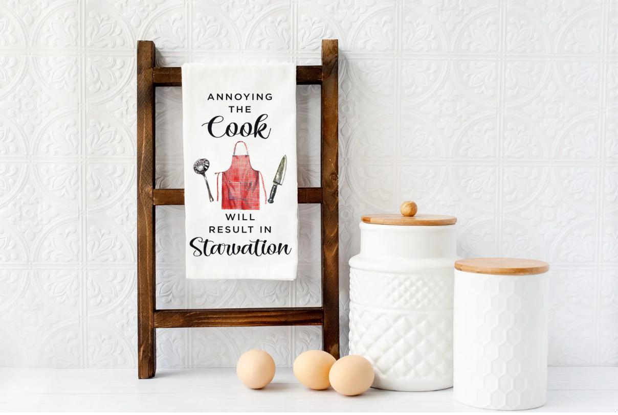 ANNOYING THE COOK will result in starvation Microfiber kitchen towel 16x24