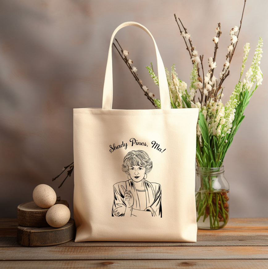 SHADY PINES, MA! Golden Girls 12x14 canvas tote bag