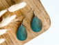 TEAL & BROWN GRUNGE print dangle teardrop earrings