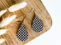WHITE DOG PAW PRINTS ON BLACK print dangle teardrop earrings