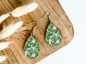 MONSTERA LEAVES ON PINK print dangle teardrop earrings