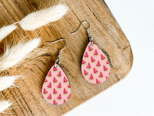 WATERMELON ON PINK print dangle teardrop earrings