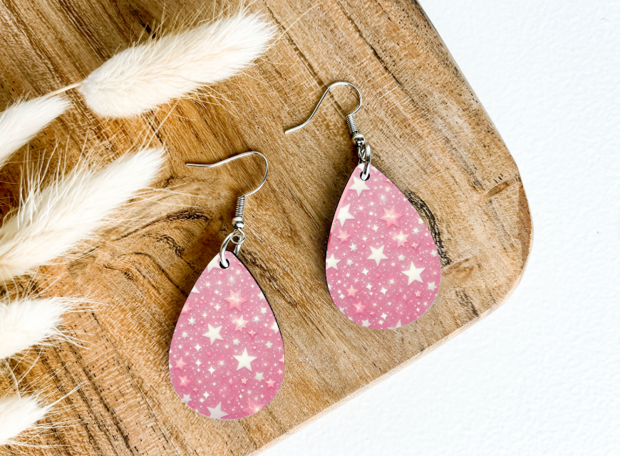 PINK STAR PRINCESS print dangle teardrop earrings