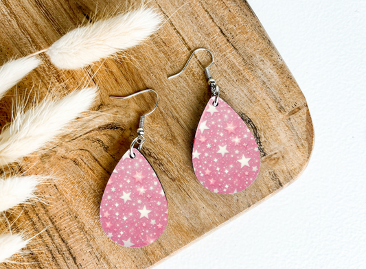 PINK STAR PRINCESS print dangle teardrop earrings