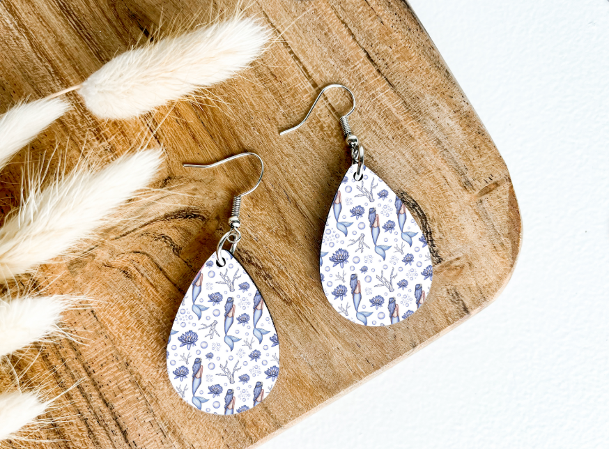 MERMAID print dangle teardrop earrings