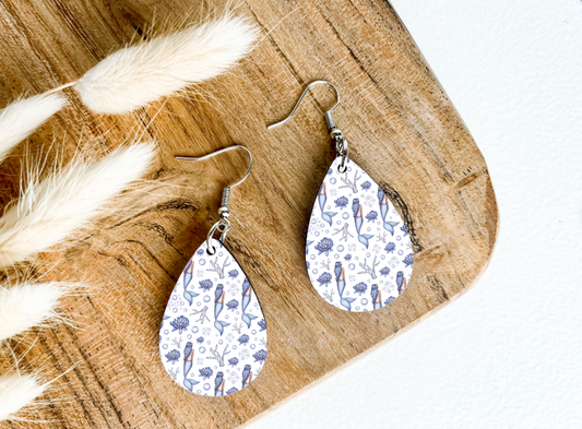 MERMAID print dangle teardrop earrings