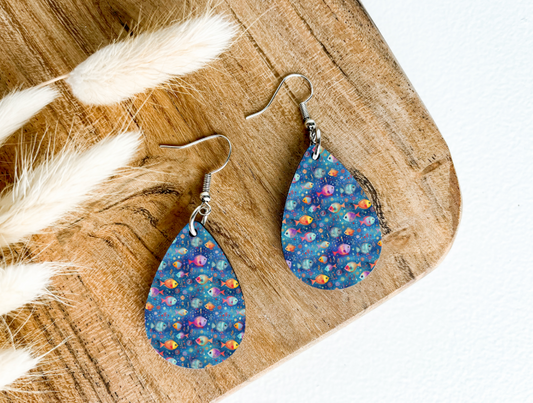 RAINBOW FISH IN WATER print dangle teardrop earrings