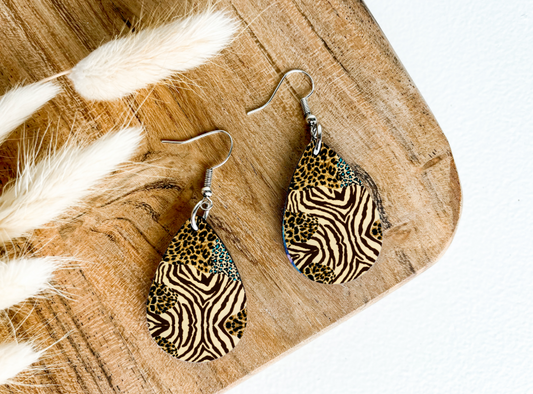 CHEETAH LEOPARD TIGER ANIMAL print dangle teardrop earrings