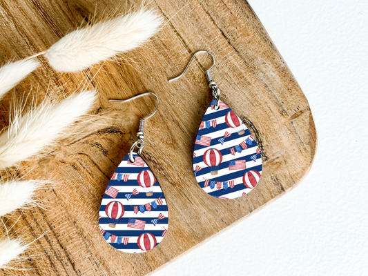 PATRIOTIC FLAGS & BEACH BALLS print dangle teardrop earrings