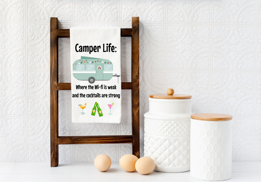 CAMPER LIFE WIFI WEAK DRINKS STRONG Camping RV Microfiber kitchen towel 16x24