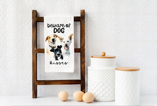 BEWARE OF DOG KISSES dog Microfiber kitchen towel 16x24