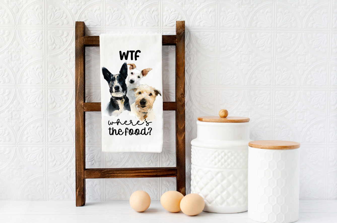 WTF WHERE'S THE FOOD dog Microfiber kitchen towel 16x24