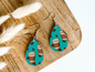 COFFEE TAKEOUT CUPS on TEAL print dangle teardrop earrings