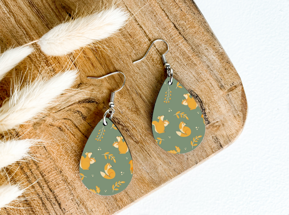 FOX print dangle teardrop earrings