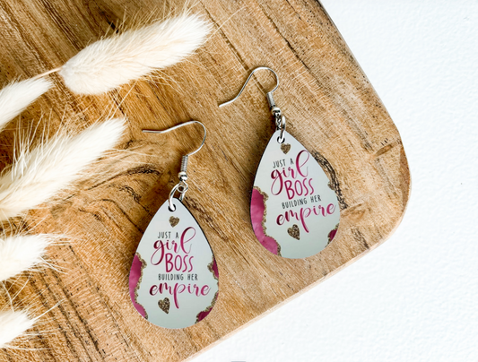 JUST A GIRL BOSS BUILDING HER EMPIRE print dangle teardrop earrings