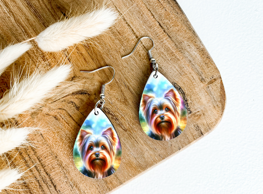 YORKIE YORKSHIRE TERRIER print dangle teardrop earrings
