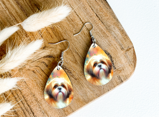 SHIH-TZU dog print dangle teardrop earrings