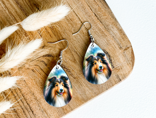 SHETLAND SHELTIE COLLIE dog print dangle teardrop earrings
