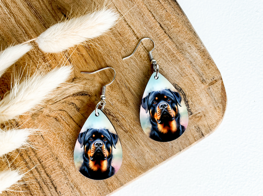 ROTTWEILER ROTTIE dog print dangle teardrop earrings