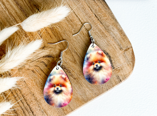 POMERANIAN dog print dangle teardrop earrings