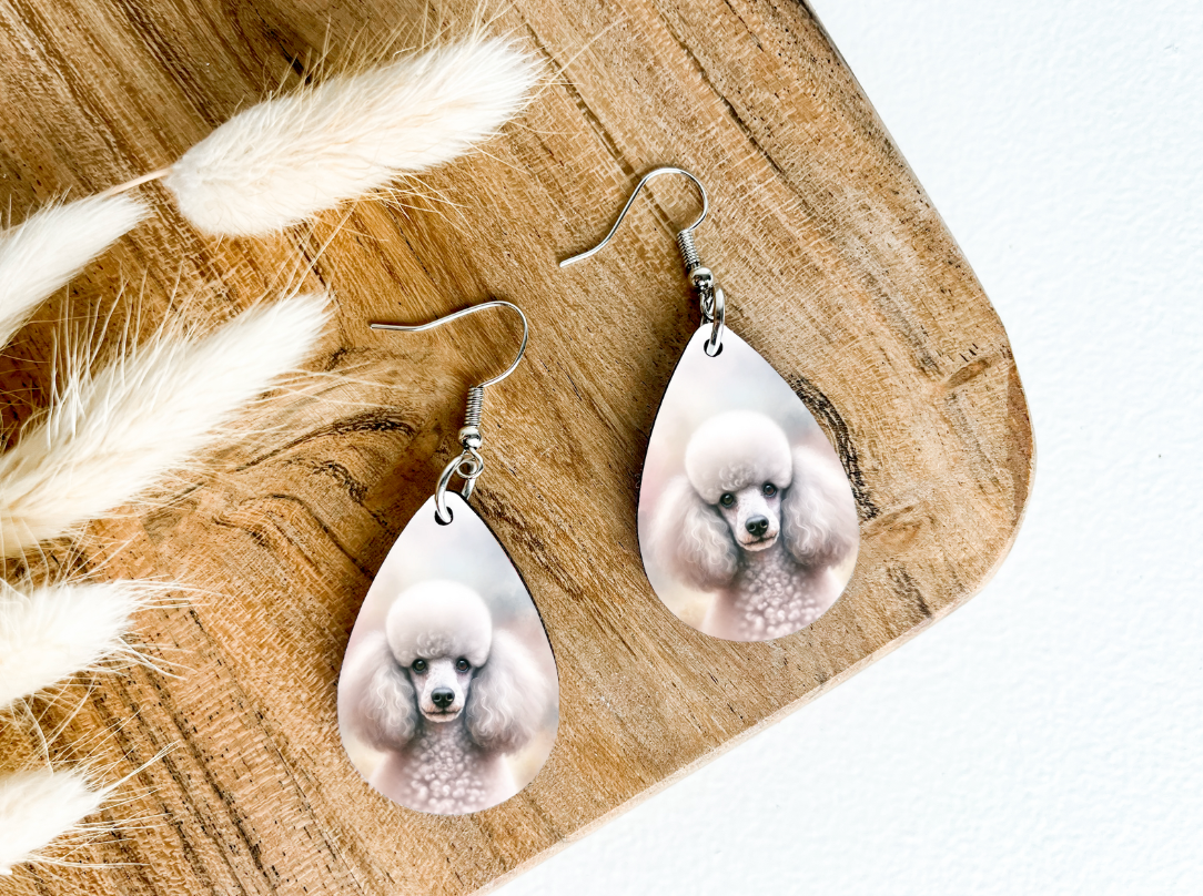 POODLE dog print dangle teardrop earrings