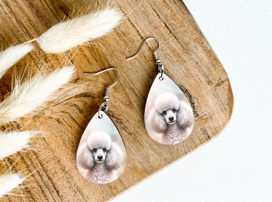 POODLE dog print dangle teardrop earrings