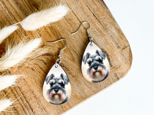 SCHNAUZER dog print dangle teardrop earrings