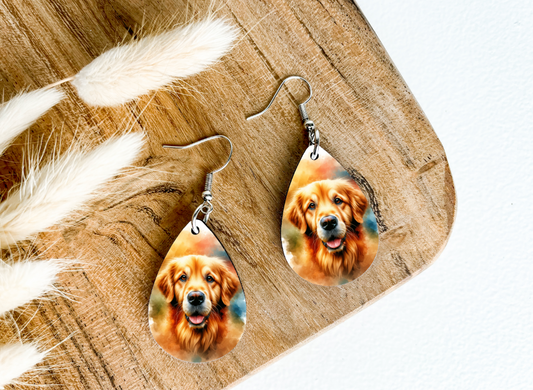 GOLDEN RETREIVER dog print dangle teardrop earrings