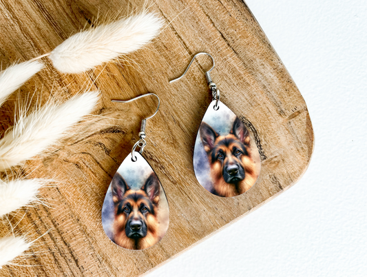 GERMAN SHEPHERD dog print dangle teardrop earrings