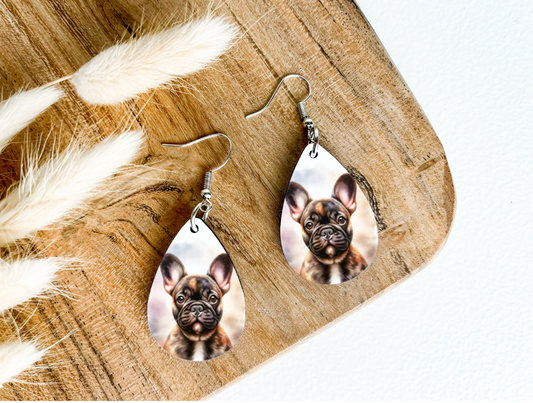 FRENCHIE FRENCH BULLDOG dog print dangle teardrop earrings