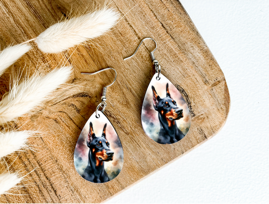 DOBERMAN PINSCHER dog print dangle teardrop earrings
