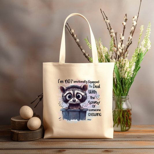 SOUND of SOMEONE CHEWING 12x14 canvas tote bag