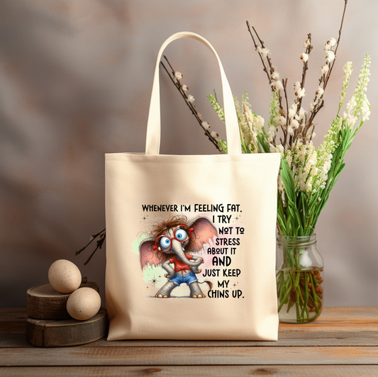KEEP CHINS UP 12x14 canvas tote bag