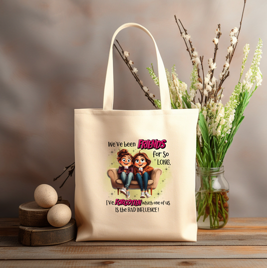 BAD INFLUENCE FRIEND 12x14 canvas tote bag