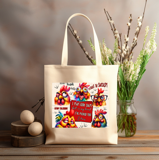 I've PECKED YOU 3 TIMES 12x14 canvas tote bag