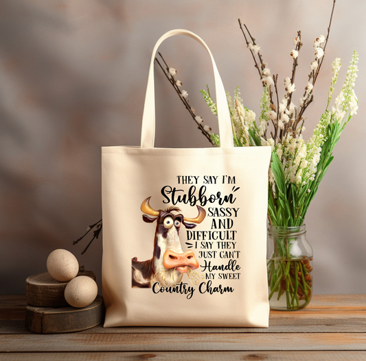 STUBBORN SASSY COUNTRY Charm 12x14 canvas tote bag