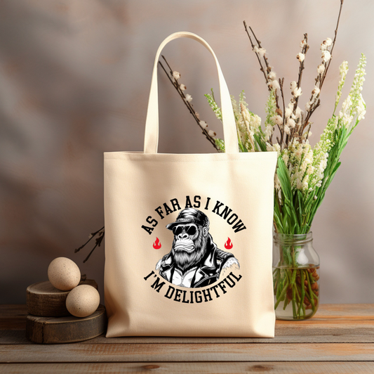 Monkey ape I'M DELIGHTFUL 12x14 canvas tote bag